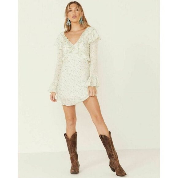 Free People Sweetest Thing Mini Dress with Ruffles White and Blue Floral Size 0 - Picture 2 of 14